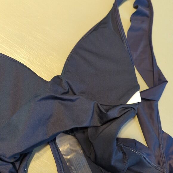 Aerie Cheeky Swimsuit One Piece Womens Medium Blue Long Ruffles Beach Pool - Picture 8 of 8